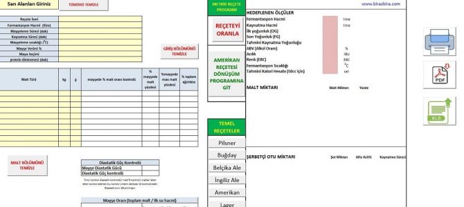 Bira Reçetesi Hesaplama Programı Excel Sürümü